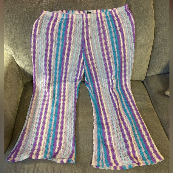 Wild Fable High Rise Crochet Knit Striped Flare Pants - Picture 3 of 7